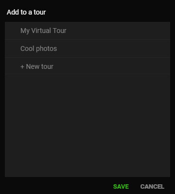 Kuula Virtual Tours - Add to tour dialog