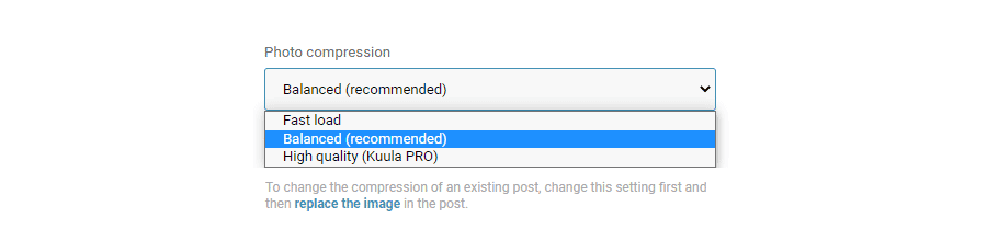 Image compression settings in Kuula user prerefences